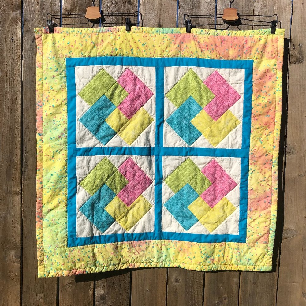 Handmade Card Trick Quilt Colorful Toddler Blanket